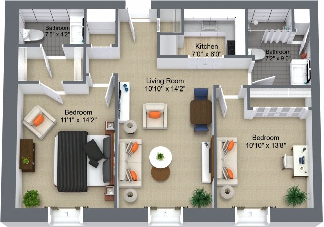 Two bedrooms layout